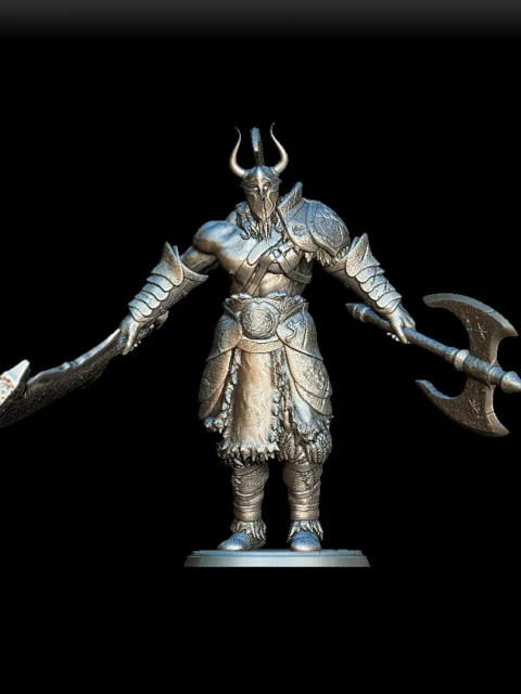 Detail View focusing on helm design, armor texture, and weapon engraving