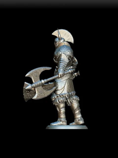 Left Profile emphasizing sword blade and fur trim