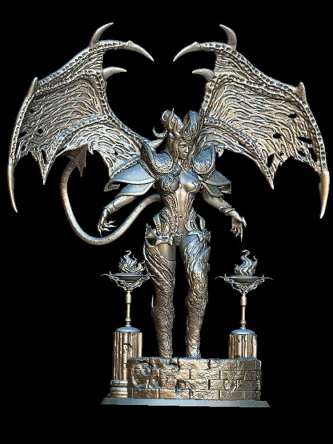 56 Malcanthet Full-Body – Monstrous Menagerie Front View showing extended wings, curved tail, and stone platform