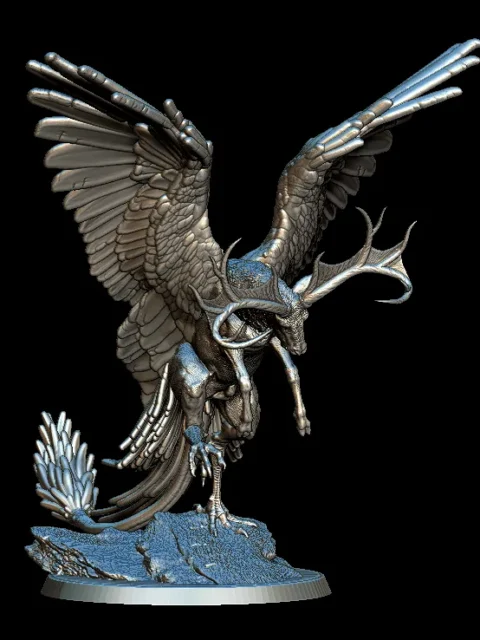 59 Peryton Full-Body – Monstrous Menagerie Front View showing extended wings and antlered horns