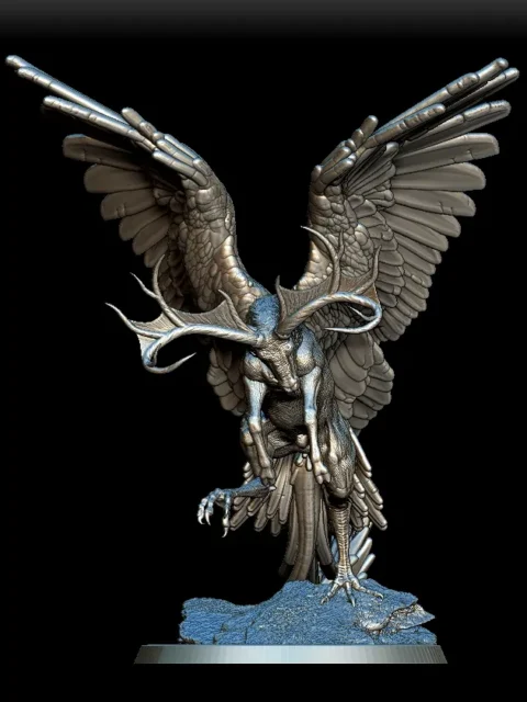 Detail View focusing on feather texture, horn detail, and talon sculpting