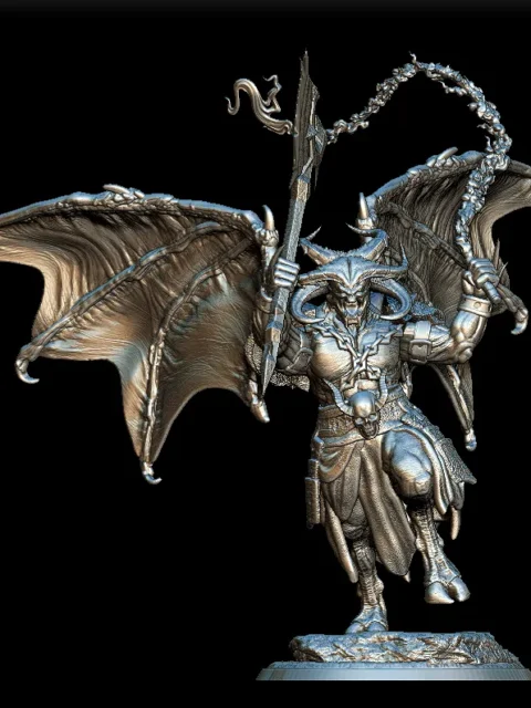 66 Balor Full-Body – Monstrous Menagerie Front View showing extended wings, spear, and raised whip