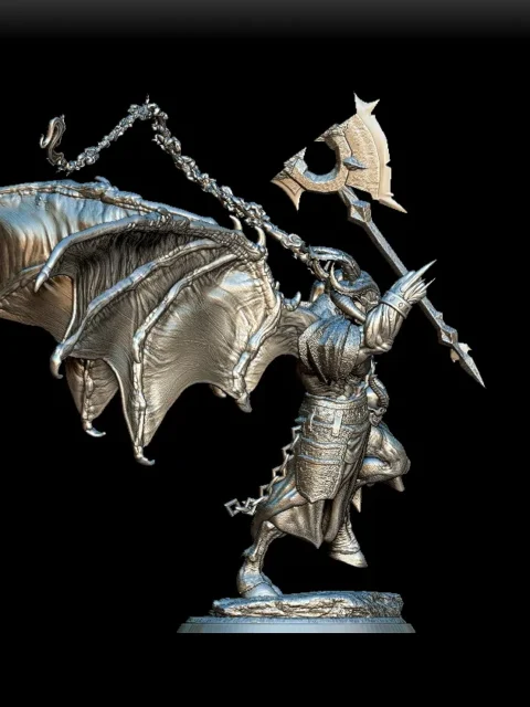 Right Profile highlighting barbed whip curve and horned helm silhouette