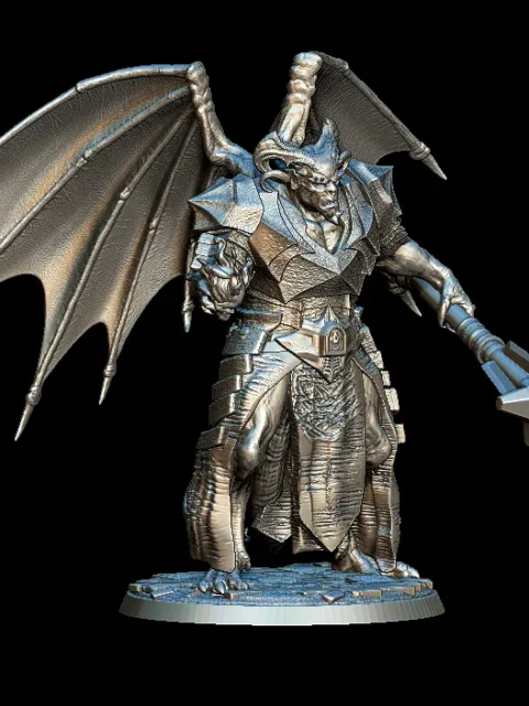 67 Pit Fiend – Male Full-Body – Monstrous Menagerie Front View showing wings, mace, and armored stance