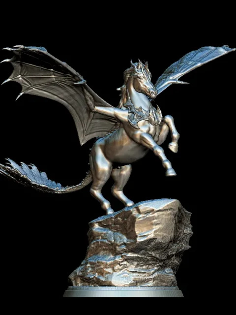 68 Shadow Wing Pegasus Full-Body – Monstrous Menagerie Front View showing rearing pose and extended wings