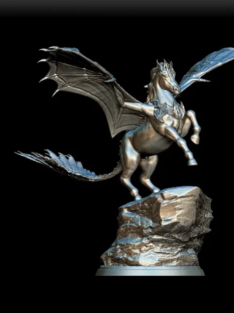 68 Shadow Wing Pegasus Full-Body – Monstrous Menagerie Turntable View revealing wing membrane detail Right Profile highlighting raised forelegs and tail plume