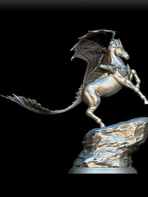 Right Profile highlighting raised forelegs and tail plume