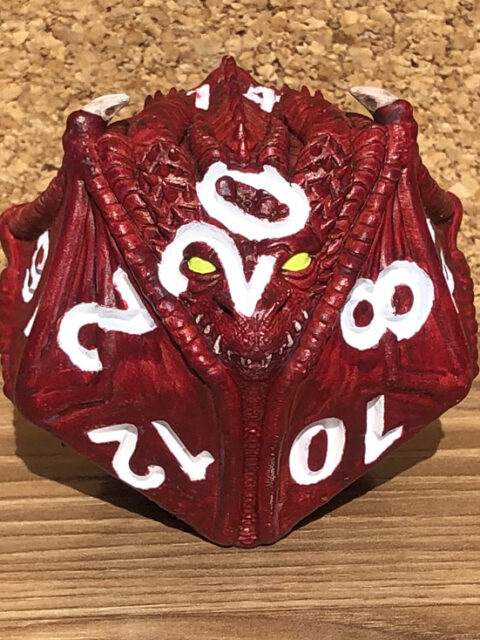 Red dragon D20 resin display model