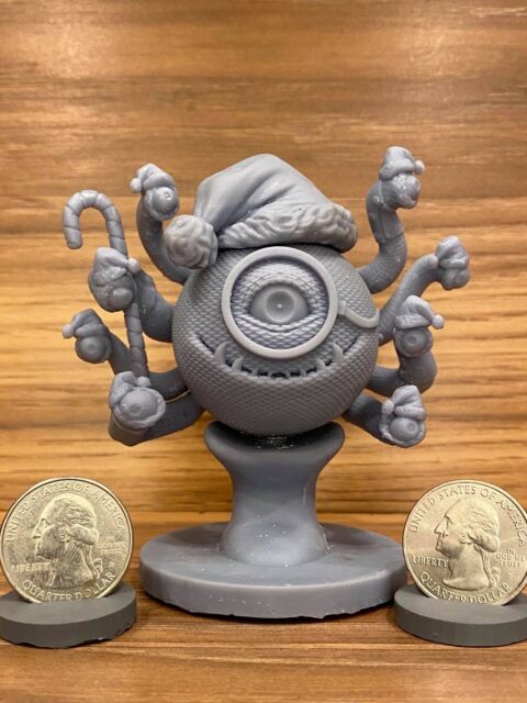 Three-quarter angle showing layered holiday details and rounded silhouette