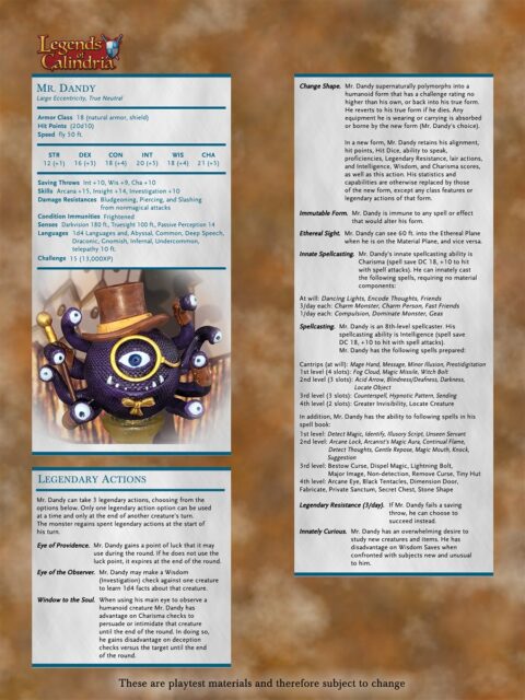 Mr. Dandy Character Sheet