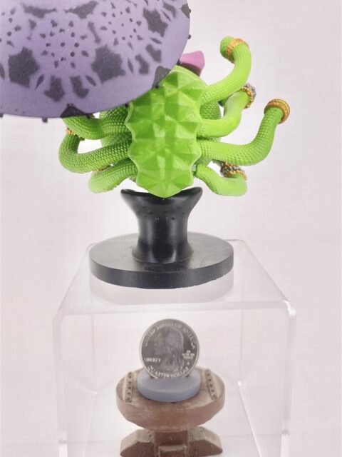 Rear view displaying structural folds of the parasol