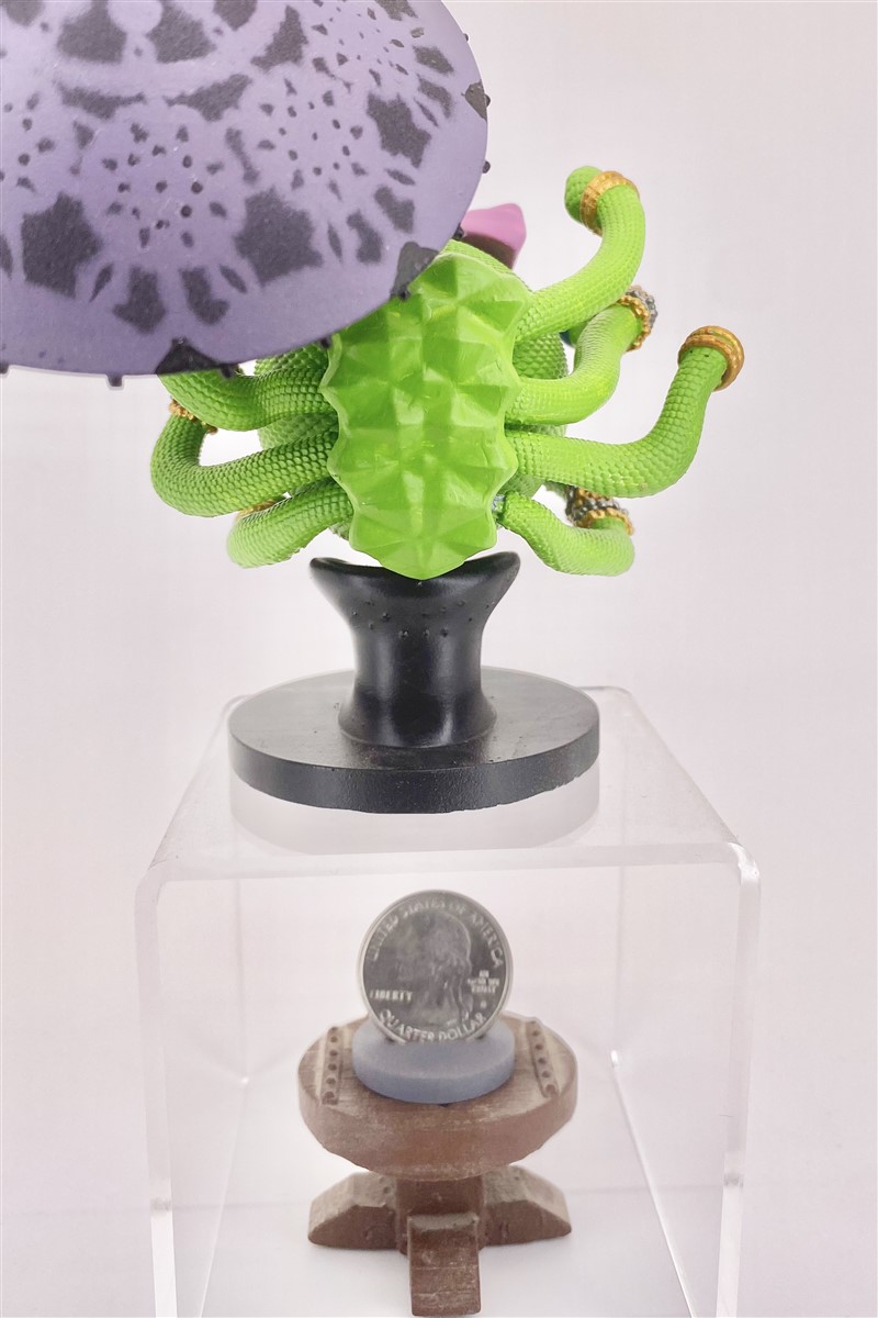 Rear view displaying structural folds of the parasol