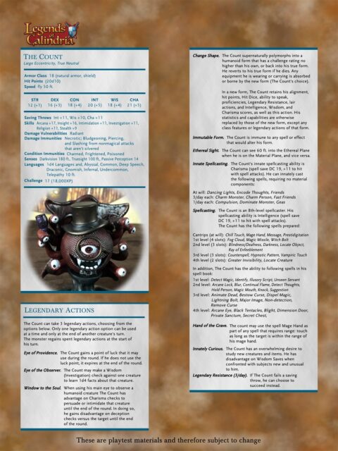 The Count Character Sheet