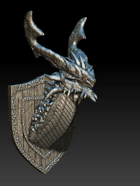 04 Rumaltha Champion Of Dragons Brimstone Dragon Trophy Bust – Monstrous Menagerie Front View with sweeping horn and serrated crest