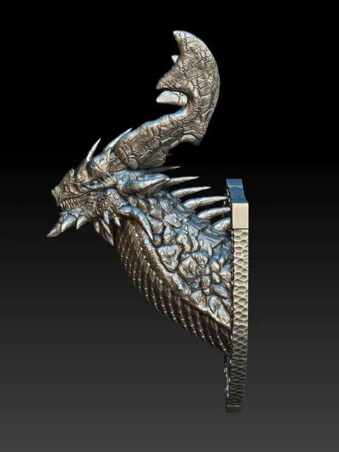 Left Profile emphasizing flared jawline, pronounced dorsal ridges, and shield-style backing