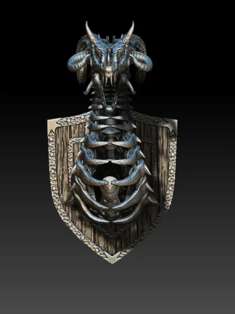 05 Rothin The Quiet Dracolitch Trophy Bust – Monstrous Menagerie Front View with skeletal ribs and curled horns