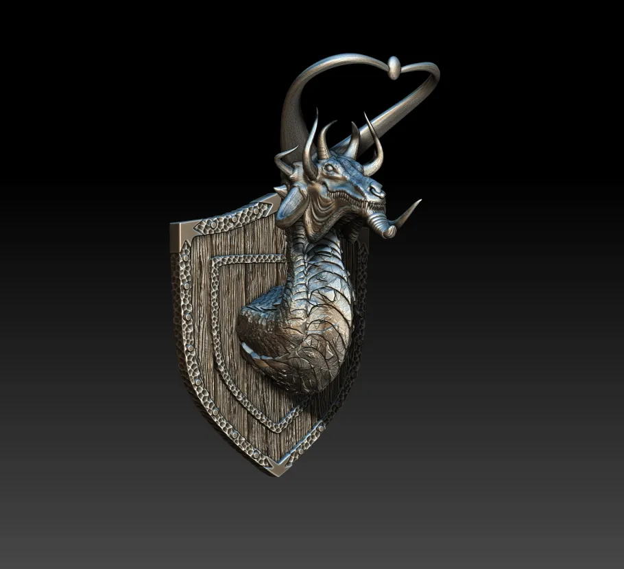 06 Smalltooth Dragon Trophy Bust – Monstrous Menagerie Front View with looping horn arc and narrow snout