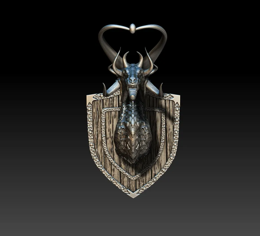 06 Smalltooth Dragon Trophy Bust – Monstrous Menagerie Turntable View showing curved neck and shield-style backing
