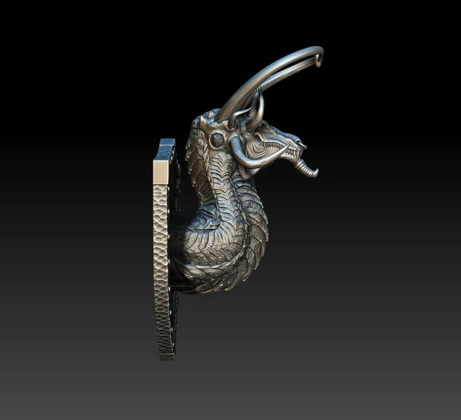 Right Profile highlighting elongated jawline, fine scale texture, and horn loop