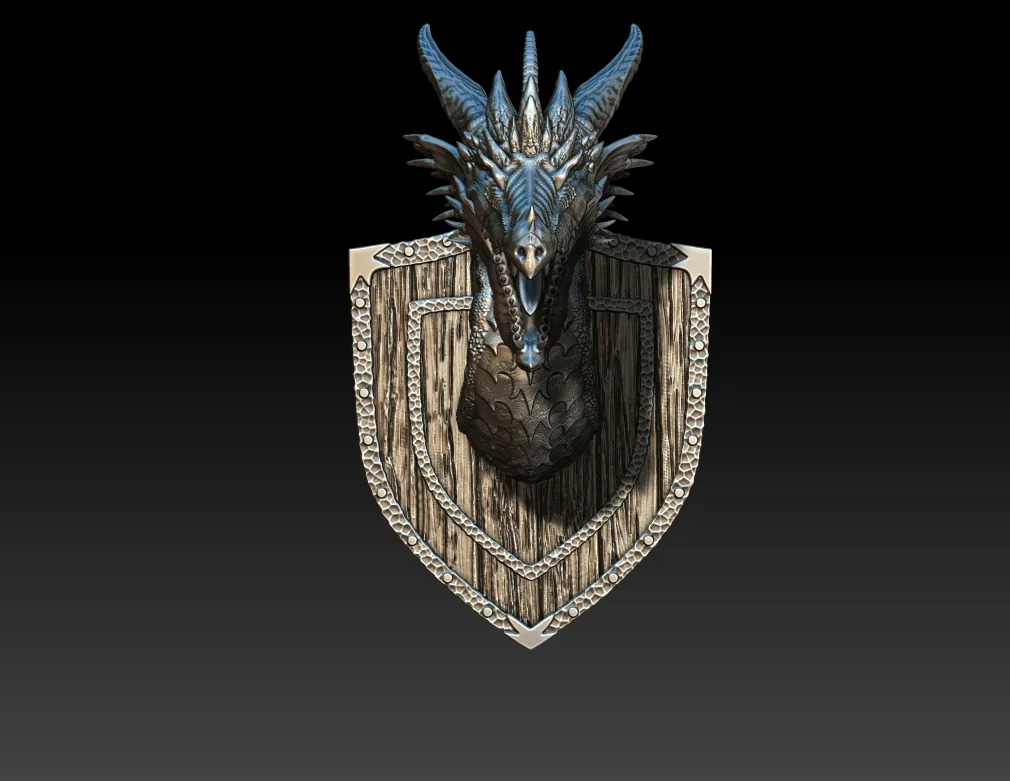 07 Galizra The Blue Dragon Trophy Bust – Monstrous Menagerie Turntable View showing layered frills and shield-style backing