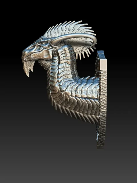 Left Profile emphasizing crown-like frill spread, jaw structure, and sculpted shield mount