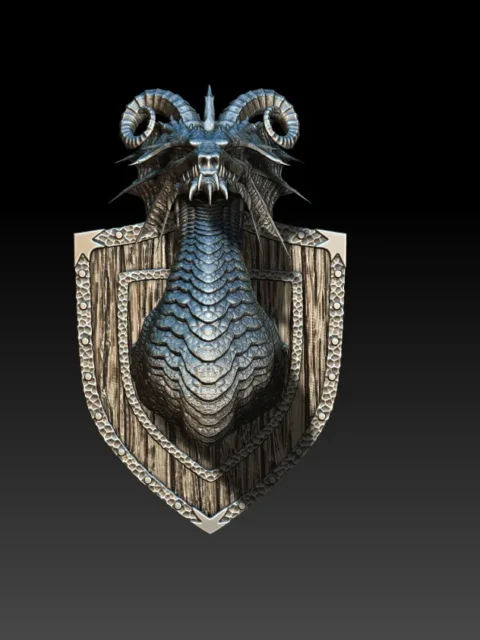 09 Fulnor The Green Dragon Trophy Bust – Monstrous Menagerie Turntable View showing layered throat scales and shield-style backing