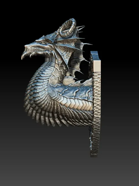 Left Profile emphasizing compact neck coil, textured scale rows, and sculpted shield mount