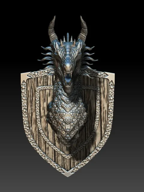 10 Rhageos Fire Elemental Dragon Trophy Bust – Monstrous Menagerie Turntable View showing layered throat plates and shield-style backing