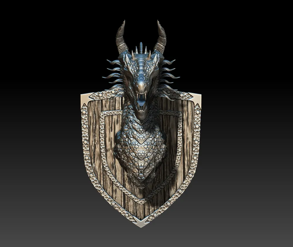10 Rhageos Fire Elemental Dragon Trophy Bust – Monstrous Menagerie Turntable View showing layered throat plates and shield-style backing
