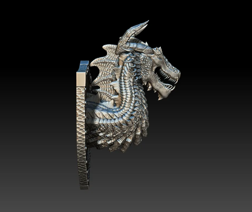 Right Profile highlighting serrated teeth, angular horn structure, and dense scale armor