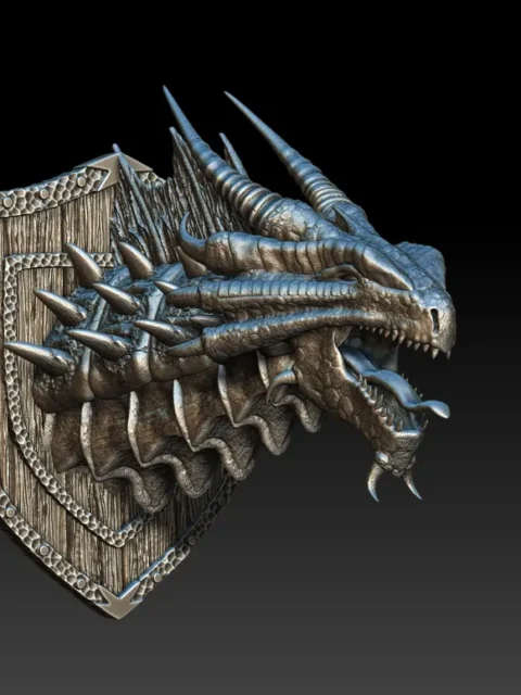 12 Salinth Bronze Dragon Trophy Bust – Monstrous Menagerie Front View with elongated snout and twin forward horns