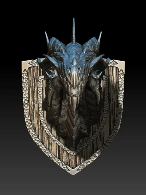 13 Starelon The Copper Dragon Trophy Bust – Monstrous Menagerie Turntable View showing layered neck scales and shield-style backing