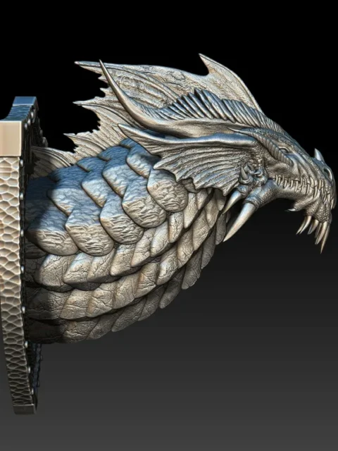 Right Profile highlighting overlapping scale plates, elongated skull, and tusk-like fangs