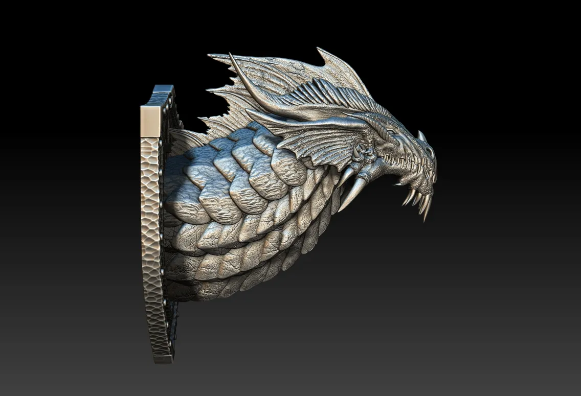 Right Profile highlighting overlapping scale plates, elongated skull, and tusk-like fangs