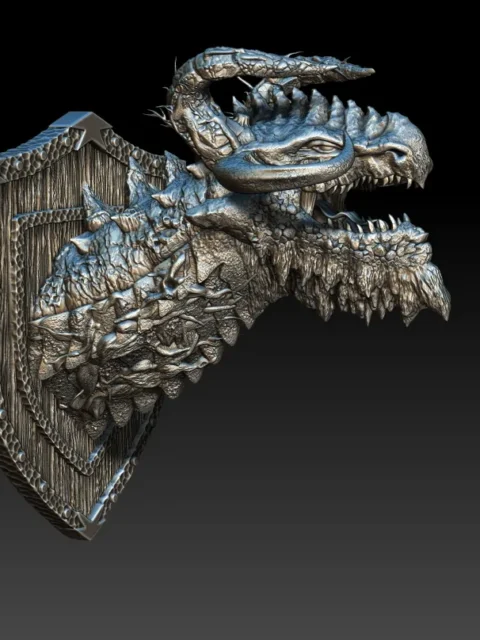 14 Menath Earth Dragon Trophy Bust – Monstrous Menagerie Front View with rugged beard and heavy curled horns