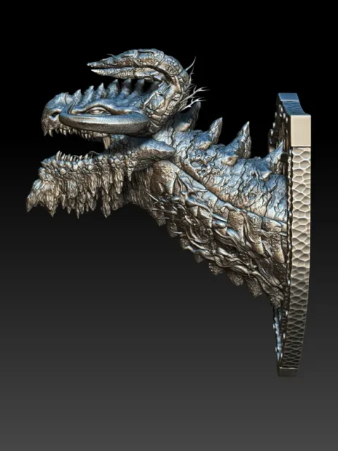 Left Profile emphasizing jagged beard detail, stacked plate layers, and sculpted shield