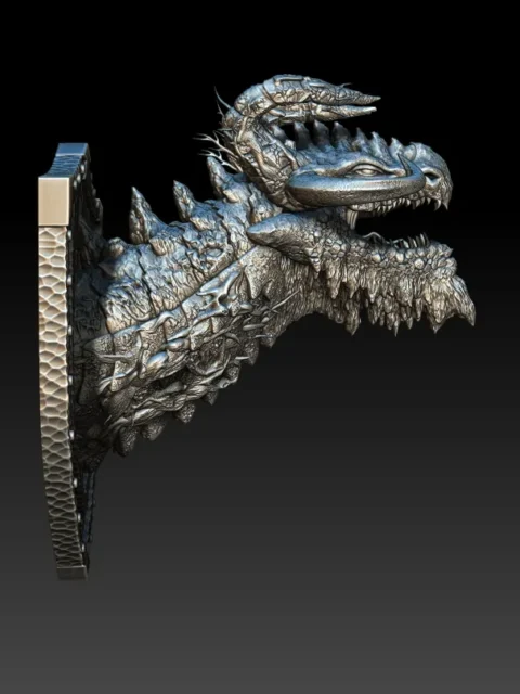 Right Profile highlighting fractured scale texture, forward horn arc, and dense neck armor