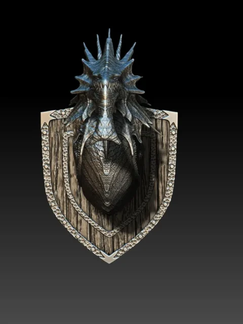 16 Garuka The Grey Dragon Trophy Bust – Monstrous Menagerie Turntable View showing rounded neck coil and shield-style backing