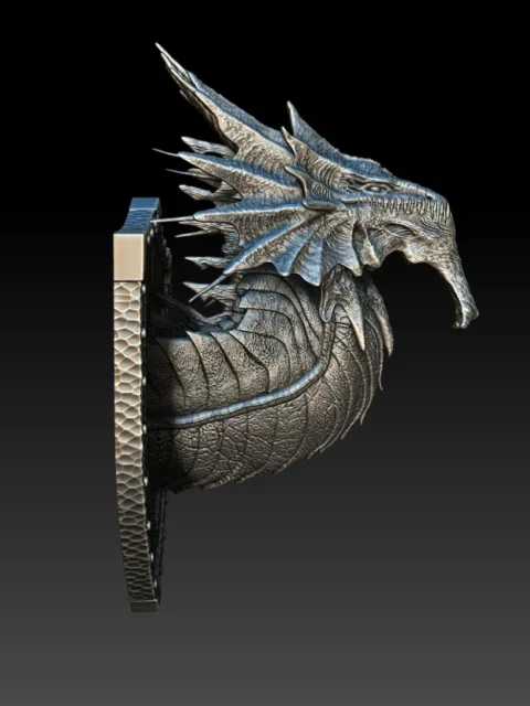 Right Profile highlighting layered chest scales, angular jaw frills, and downward head angle