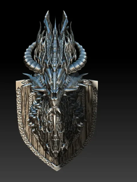 18 Mirsoth The Black Dragon God of Chaos Trophy Bust – Monstrous Menagerie Turntable View showing torn wing-like frills and shield-style backing