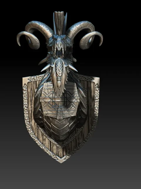 20 Mireleth The Redeemer Mithril Dragon God Trophy Bust – Monstrous Menagerie Angled View highlighting ram-like horn spiral and plated neck