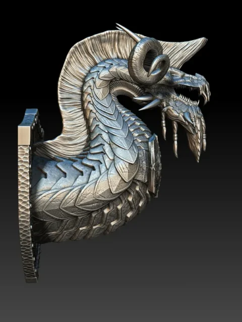 Right Profile emphasizing crest height, geometric armor pattern, and integrated shield-style backing