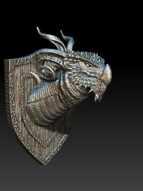 21 Naruth Lord Of The Brown Dragon Trophy Bust – Monstrous Menagerie Front View with spiraled horn and rugged scale detail