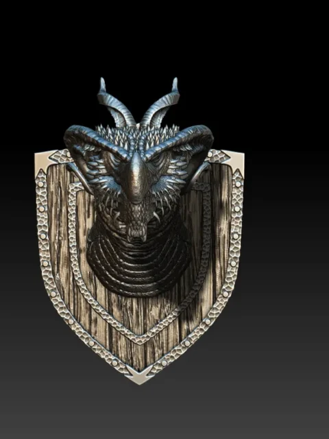 21 Naruth Lord Of The Brown Dragon Trophy Bust – Monstrous Menagerie Angled View highlighting layered neck armor and shield-style backing
