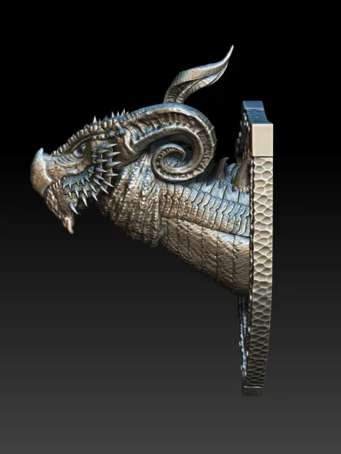 Left Profile capturing serrated facial ridges, reinforced neck plates, and sculpted trophy mount