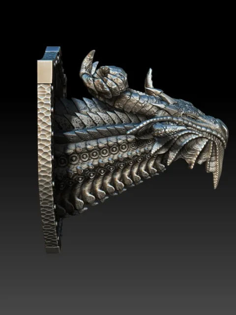 Right Profile showing sweeping horn arc, textured scale transitions, and lower jaw barbels
