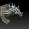 25 Nalleth The Rabbit Slayer Brass Dragon Trophy Bust – Monstrous Menagerie Front View with forward-sweeping horns and layered neck plates