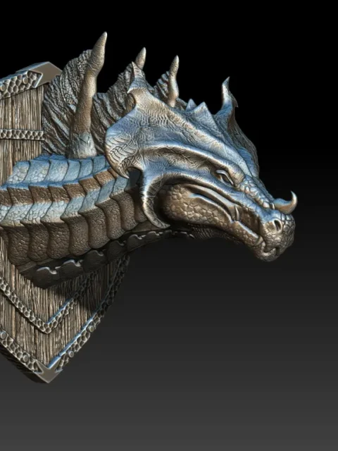 25 Nalleth The Rabbit Slayer Brass Dragon Trophy Bust – Monstrous Menagerie Front View with forward-sweeping horns and layered neck plates