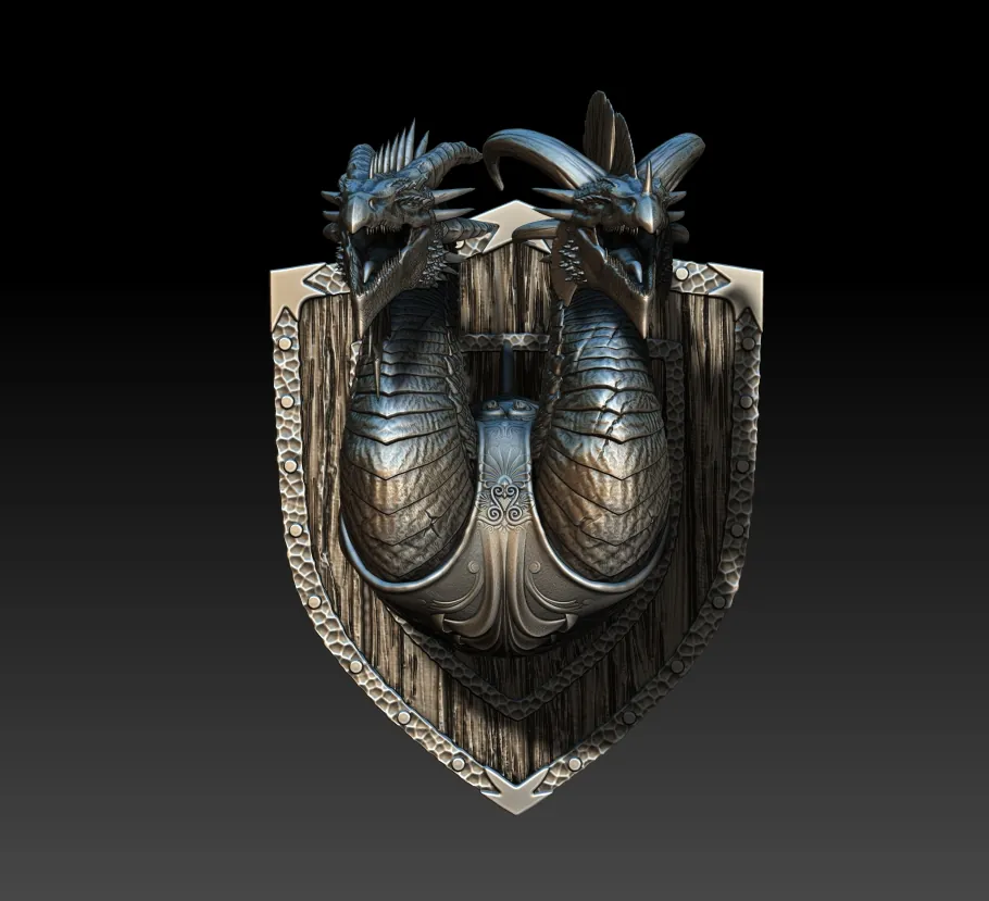26 Romulus and Remus The Supreme Dragon God Trophy Bust – Monstrous Menagerie Angled View highlighting decorative chest armor and shield-style backing