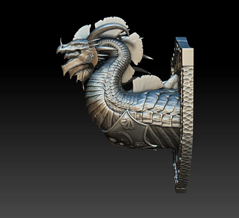 Left Profile capturing secondary head angle, horn variation, and sculpted trophy mount